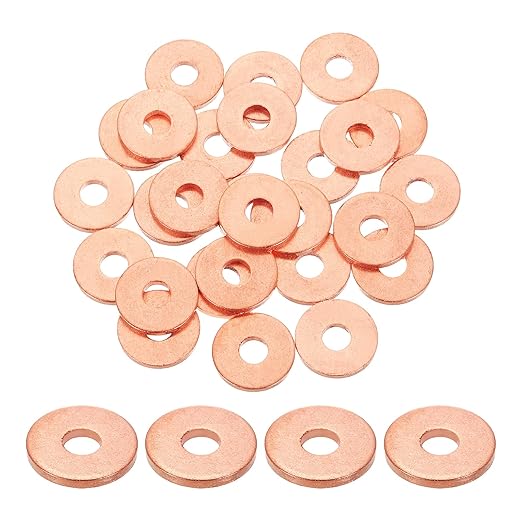 uxcell 75Pcs M6 Flat Washer Copper Washer Sealing Rings, 6mm ID 18mm OD 2mm Thickness Copper Crush Washers Metric Sealing Gasket for Plumbing Machinery Automotive