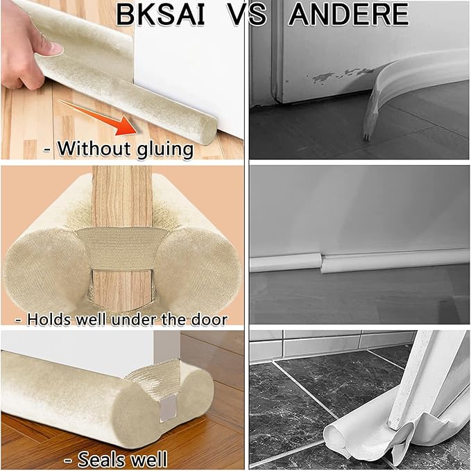 Door Draft Stopper for Doors No Adhesive Draught Excluder Under Door Wind Blocker for Bottom of Door,Reduce Noise Draught Excluder Sweep Sound Proof (Beige 24-29IN / Distance Under The Door 1IN)