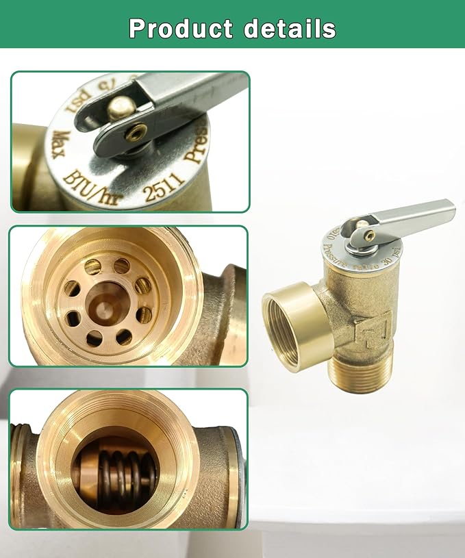 Temperature and Pressure Relief Valve with Extended Probe Fits For Suburban 3/4" NPT Thread RV Water Heaters Parts (30 PSI)