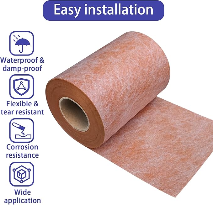 Waterproof Membrane 9.8 Inch X 98.5 Ft / 83.6 Square Feet Waterproofing Shower Membrane 23.6mil Thickness Waterproof for Sauna Bathroom Walls Tile Underlayment Polyethylene Fabric Roll