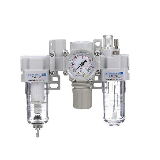 PneumaticPlus SAU200A-N02G - Dual Air System 1/4" NPT - Compressed Air Filter, Pressure Regulator & Lubricator w/Additional Free Air Port 1/4" NPT - Manual Drain, Poly Bowl