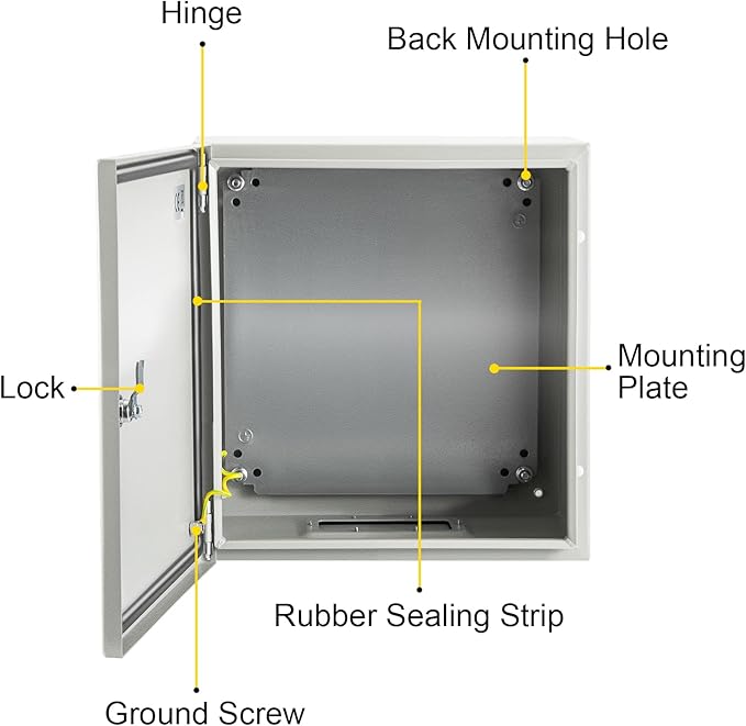 VEVOR NEMA Steel Enclosure, 8 x 8 x 6'' NEMA 4X Steel Electrical Box, IP66 Waterproof & Dustproof, Outdoor/Indoor Electrical Junction Box, with Mounting Plate