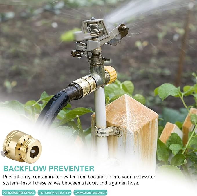 2-Pack 3/4 Inch GHT Backflow Preventer for Garden Hose, Brass Vacuum Breaker Outside Faucet, Anti-Siphon Valve Hose Bib, Garden Hose Check Valve, RV Vacuum Breaker Valve with Tape