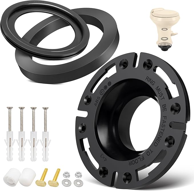 Oyviny RV Toilet Seal and 3" Floor Flange Kit Fits for Dometic 300 310 320 Series RV Toilets, 3 in 1 Combo Replaces 385345892 Socket Flange and 385311652 Gasket & 385311658 RV Toilet Flush Ball Seal