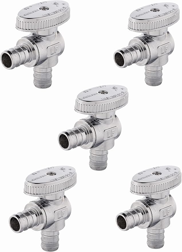 (Pack of 5) EFIELD 1/4 Turn Angle Stop Valve Barb Crimp 1/2" Pex X 1/2" Pex Chrome Plated Brass, ASTM 1807,(VALVE102-5PCS)