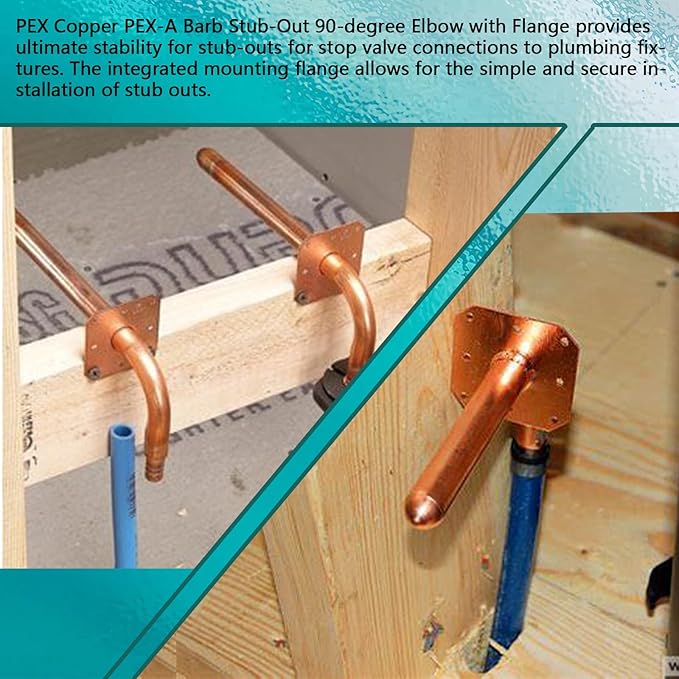 Boltigen 5PCS PEX Expansion, Cooper 1/2" Pex Copper Stub Out With Wall Flange, F1960 (3 1/2" x 6" Length)