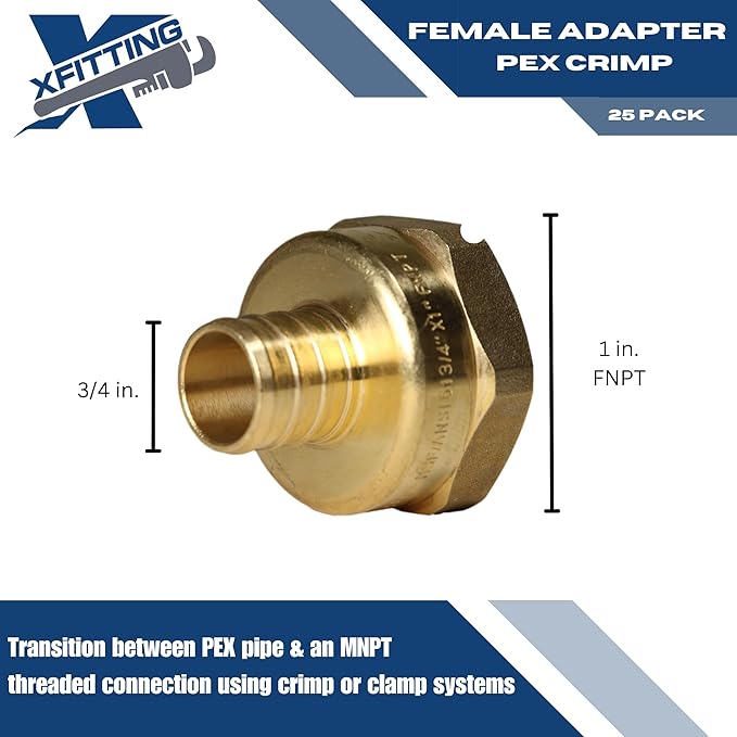 XFITTING 3/4 inch Pex x 1 inch Female NPT Adapter, 23-4-7=2X, 2 Pieces
