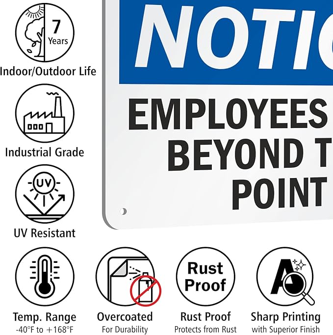 Employees Only Sign, Employees Only Beyond This Point Sign, 7x10 Rust Free .40 Aluminum, Easy to Mount Weather Resistant Long Lasting Ink Made in USA by SmartSign