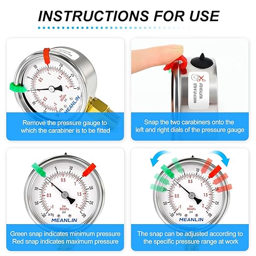 MEANLIN MEASURE -30inHG~30Psi Vacuum Gauge Stainless Steel 1/4" NPT 2" FACE DIAL Waterproof for Air Compressor HVAC Negative Pressure Hand Pump Pool Lower Mount (with 2PCS Snaps)
