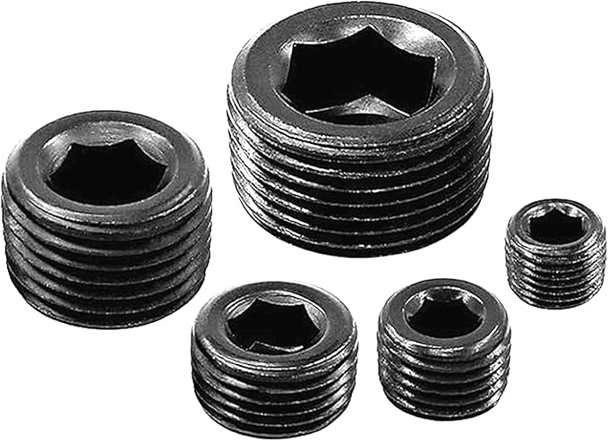 70 Pcs Black Carbon Steel Pipe Plug Fitting Assortment Kit - 5 Sizes 1/8" 1/4" 3/8" 1/2" 3/4" NPT Male Internal Hex Thread Socket for Sealing Port