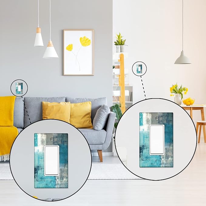 Turquoise and Grey 1-Gang Rocker Wall Plate Cover Teal Abstract Art Decorative Light Switch Cover Modern Electrical Outlet Covers Kitchen Accessories & Decor