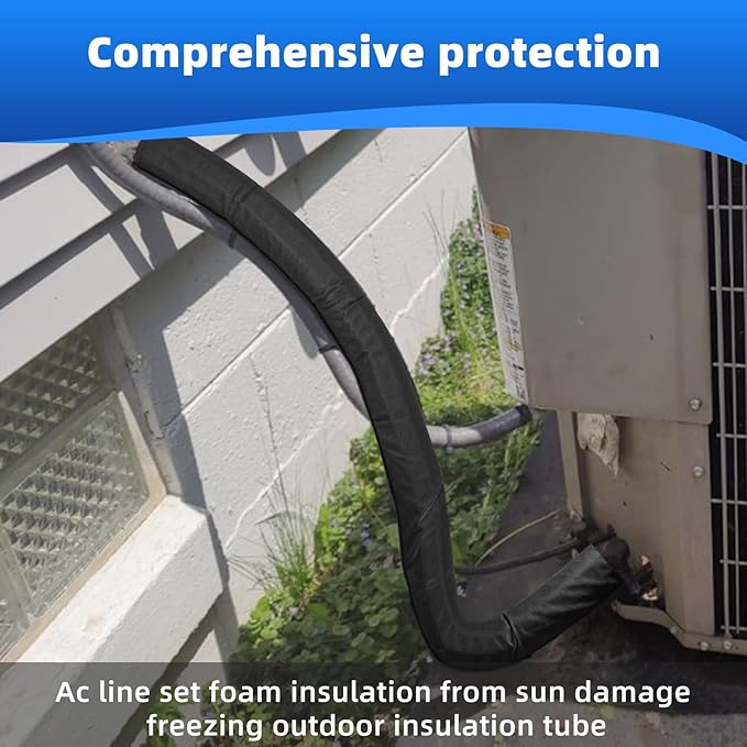 Pipe Insulation Foam Tube AC Line Insulation Warp 72 x 10.2 Inch 3-Layer 600D Oxford HVAC Line Set Cover Outdoor