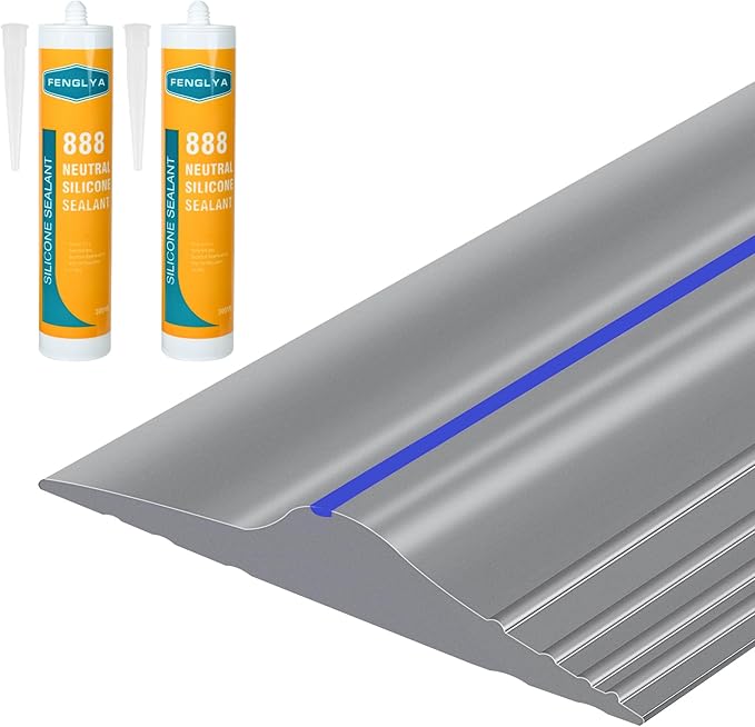 ToLanbbt 16.5Ft/5M Universal Garage Threshold Seal Strip with 300ml Black Sealants/Adhesives, Garage Door Bottom Weatherproof Strip Rubber DIY Weather Stripping Replacement (Grey-Blue Line)