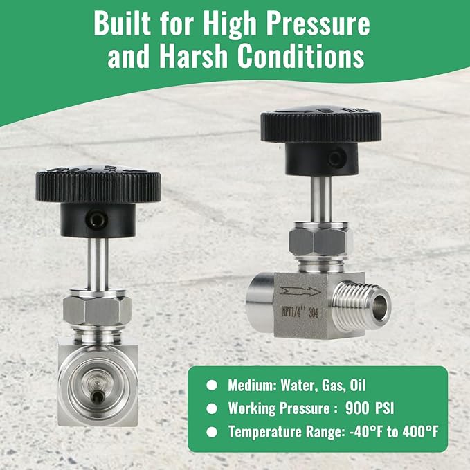 Angry Pony Stainless Steel 304 MNPT 1/4 × FNPT 1/4 female Straight Needle Valve, High Pressure Hydraulic Flow Control Valve for Water Oil Gas Systems, 900 PSI