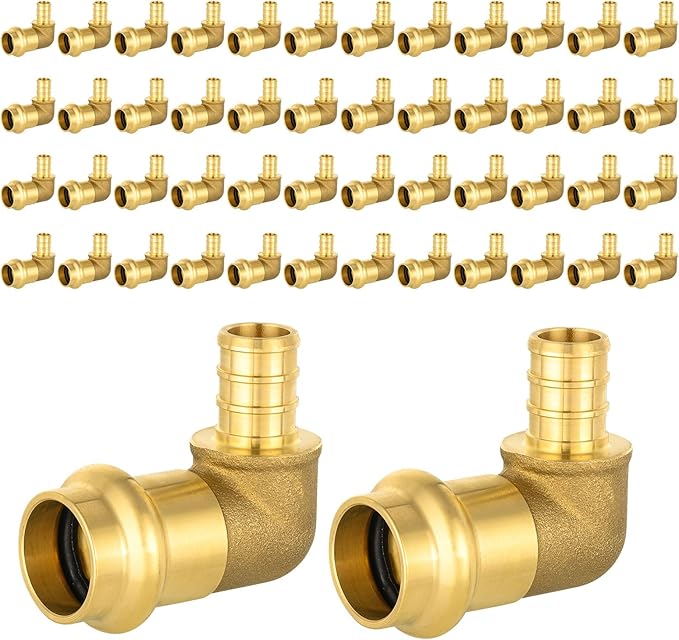 50-Pack HeSun Copper Press Fitting Elbow, 1/2" PRESS X 1/2" PEX F1807 Crimp Elbow, LF Brass
