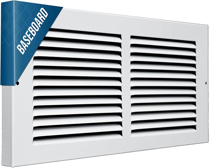 [2 Pack] Fits 12x6 Duct Opening | Steel Baseboard Return Air Grille by Handua | Vent Cover Grill | 7/8" Margin Turnback [Depth] to Fit Baseboard | White | Outer Dimensions: 13.75"W X 7.75 "H