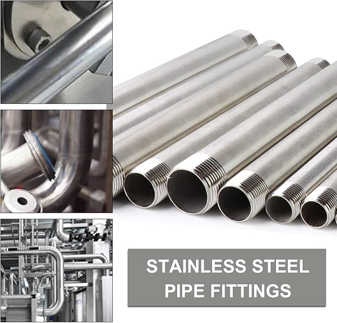 TAISHER 2PCS Stainless Steel Pipe Fittings, 1" NPT x 1" NPT Male Threaded, 6" Length Nipple Cast Pipe