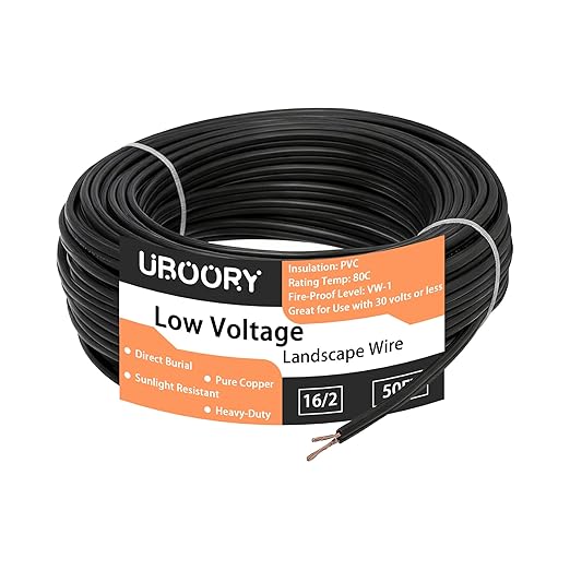 16/2 Low Voltage Landscape Wire, 16 Gauge 2 Conductor 50 Feet, Low Voltage Wire, Outdoor Direct Burial Electrical Wire