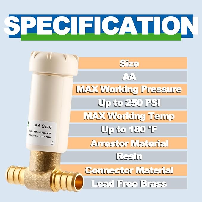 Resin Water Hammer Arrestor, 1/2 Inch Pex Crimp Tee Hammer Arrestor For Potable Water Plumbing Application, F1807 Tee Connection