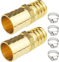 2PCs 1" Brass Hose Barb Fitting Straight Shape Barbed Splicer Mender Union Fitting with 4PCs Hose Clamp for Oil Water Air