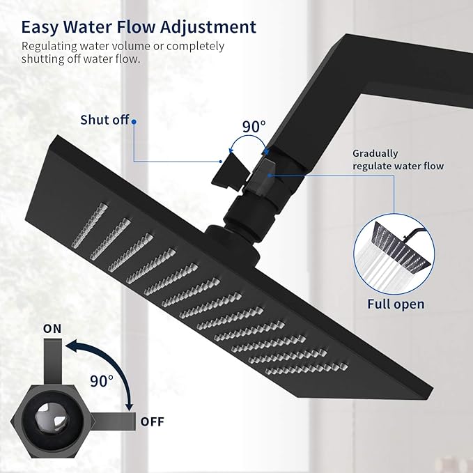 Tenfe Water Flow Control Valve, Brass Shut Off Valve Adjust Water Volume Regulator for Hand Held Shower Head & Bidet Sprayer, Matte Black Water Saver G1/2 Standard Connection