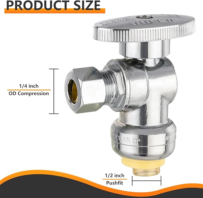 HeSun 20-PCs Push-Fit Angle Stop Valve, 1/2" Push x 1/4" OD Compression Angle Stop, 1/4 Turn Water Shut Off Valve for Bathroom with Disconnect Clip Tool