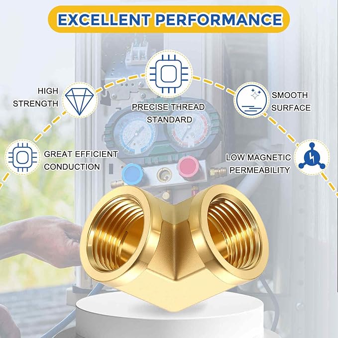 2 Pack Brass Pipe Fittings, 90 Degree 1/2" FeMale NPT to 1/2" FeMale NPT Barstock Street Elbow with Sealing Tape, Forged Pipe Fitting Connector for Air, Oil, LP