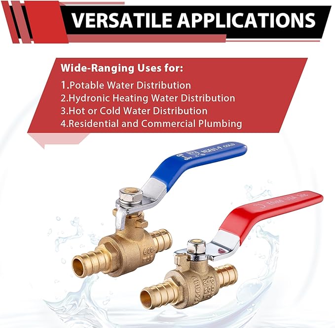 6-Pack EFIELD 1/2 Inch Pex Brass Full Port Shut-off Ball Valve for Hot and Cold Water,Potable Water, Pex Barb Crimp Connection,(VALVE182)