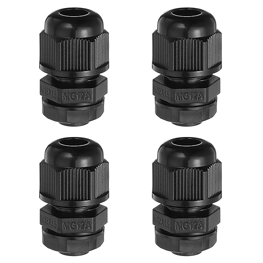 MECCANIXITY 4 Pcs M12 Cable Gland, 4.5-8mm Wire Hole Waterproof Nylon Joint for Cable Fixing, Wiring, Repairing, Gland Replacement, Electrical Appliances, Black