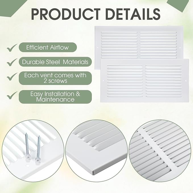 3 Pack 14x6 Inch Ceiling Vent Covers for Wall Heavy Duty Steel Return Air Register 2 Way Duct Opening Vents HVAC Sidewall Adjustable Flat Grille for Ceiling Home Office Bathroom Sidewall(White)