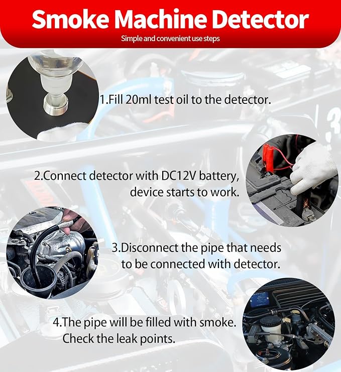 Automotive Smoke Machine Leak Detector, Evap Vacuum Smoke Diagnostic Tester with Built-in Air Compressor, Pipeline Fuel Leakage Detector Compatible with 12V DC Vehicles