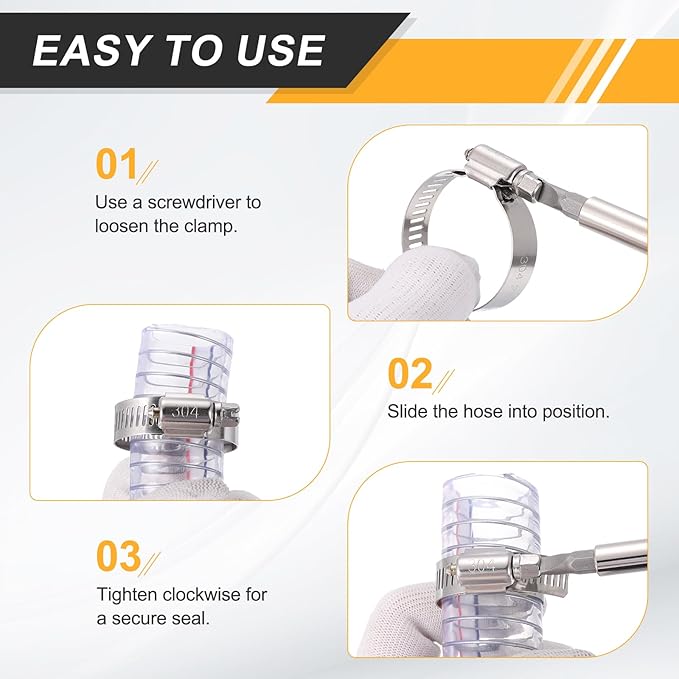 HARFINGTON 12 Pcs Hose Clamp 13/16"-1-1/2" (21-38mm) 304 Stainless Steel Adjustable Worm Gear Hose Clamp Assortment Kit for Fuel Line Pipe Plumbing Automotive Tube Mechanical
