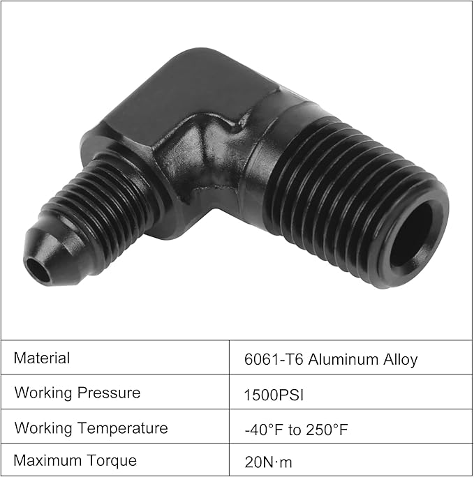 EVIL ENERGY 3AN Male Flare to 1/4" NPT Pipe 90 Degree Fitting Adapter Aluminum Black