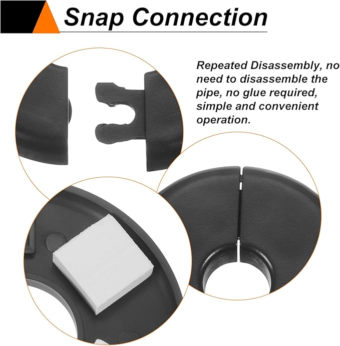 HARFINGTON 8pcs Wall Split Flange 11mm/0.4" Self-Adhesive Plumbing Cover Plates ABS Plastic Round Escutcheon Plate Buckle Design for Water Pipe Bathroom Kitchen Decoration, Black