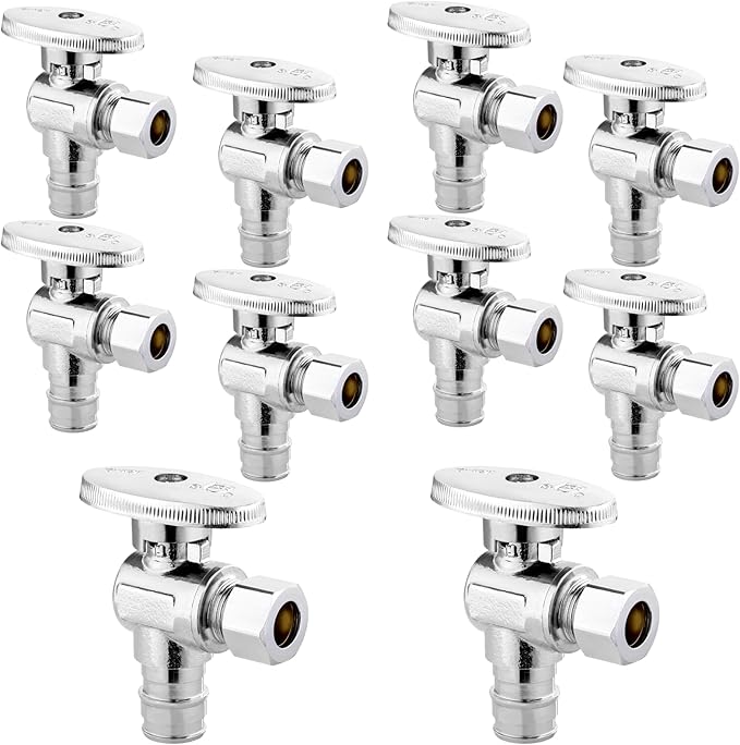 10-PCs HeSun Expansion Pex Angle Stop Valve, 1/2" Pex-a x 3/8" OD Compression Outlet, 1/4 Turn Shut Off Valve for Bathroom,ASTM F1960(VALVE094-10)