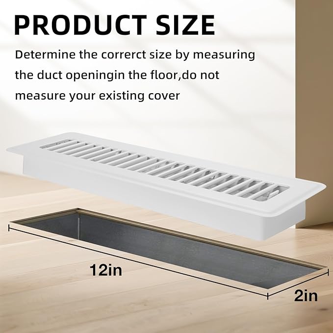 Floor Register 2x12-4 Pack Vent Covers for Home Floor Heavy Duty Steel Walkable Easy Adjust Air Supply Lever Cover for Sidewall, White