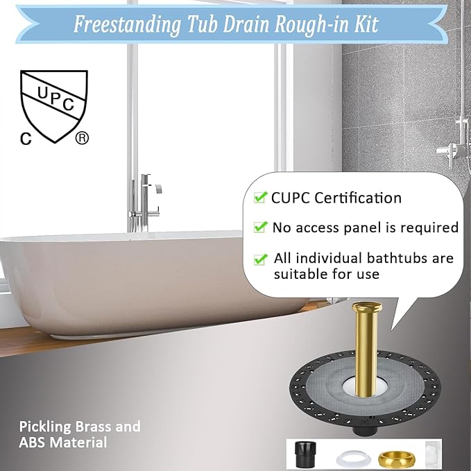 Upgrade Free Standing Tub Drain Rough-in Kit for Freestanding Bathtub Drain, 12 Inch Base Plate with Brass Pipe - CUPC Certification