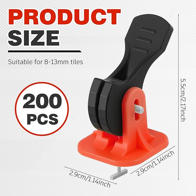 Nuanchu Tile Leveling System Kit 200 Reusable Tile Spacers + 200 1/16'' Replaceable Spare Steel T-pin, Leveling Clips Fit 8-12mm Floor Compounds Set for Wall & Floor (Red)