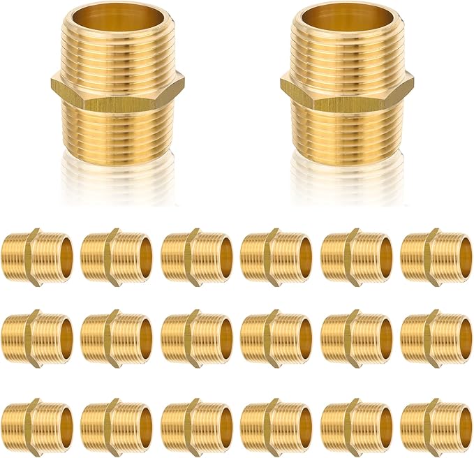 20-PCs HeSun Brass Hex Nipple Pipe Fitting, 1" NPT Male x 1" NPT Male Nipple Pipe Adapter(NPT015-20)