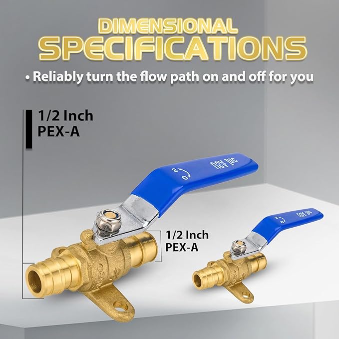 100-Pack Foskan 1/2" Brass PEX Expansion Drop Ear Ball Valve with Blue Handle, Full Port Shut-off Valve for Hot and Cold Water Distribution