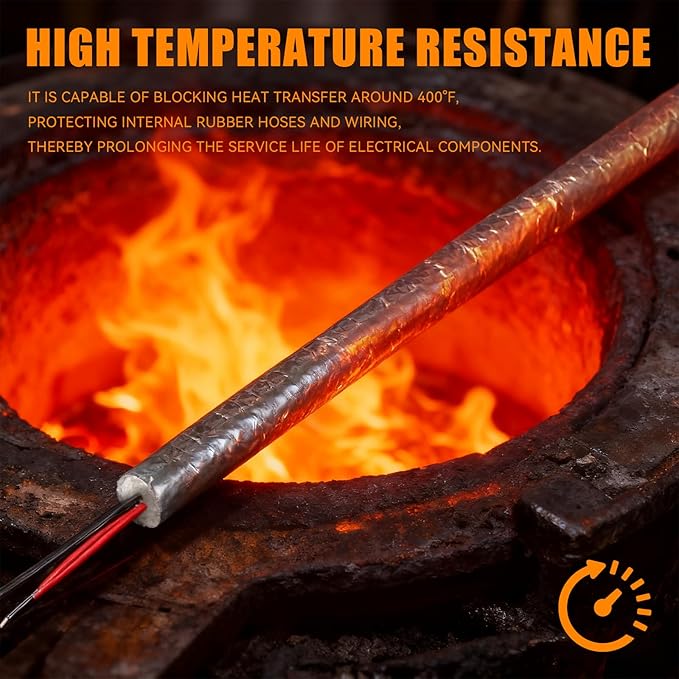 CARDI Aluminized Heat Shield Sleeving Self Wraped Wire Fuel Line Cables Hoses Heat Wrap Length 39" I.D. 5/8" For Heat Resistant Automotive UP TO 400℉
