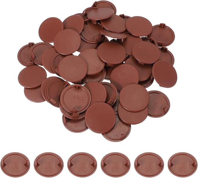 uxcell 50Pcs Plastic Hole Plugs, 1-2/5"(35mm) Flush Type Panel Round Screw Caps Cover Fastener Knockout Locking Plugs for Furniture Insert End Caps Panels, Red Brown