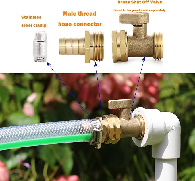 Solid Brass Garden Hose Repair kit Connector with Stainless Steel Clamps, Male Adapter/Female Garden Hose Swivel Fitting… (3/4" Barb x 3/4" Male -2 Sets)