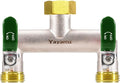 2 Way Garden Hose Splitter, Heavy Duty Brass Nickel Plated Rust Resistant Faucet Manifold, 3/4" Frost Resistant Outdoor Hose Adapter Connector，Hose Spigot Adapter with 2 Large Green Handles