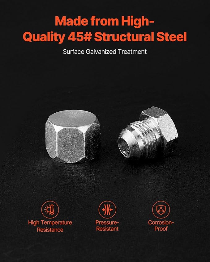 VEVOR 72 PCS JIC Hydraulic Fittings, Heavy Duty Master Industrial Hydraulic Cap and Plug, Hose Tube and Pipe Fitting Kit Cap and Plug Kit Precision Threading in 37° Dash Sizes 4 6 8 10 12 16