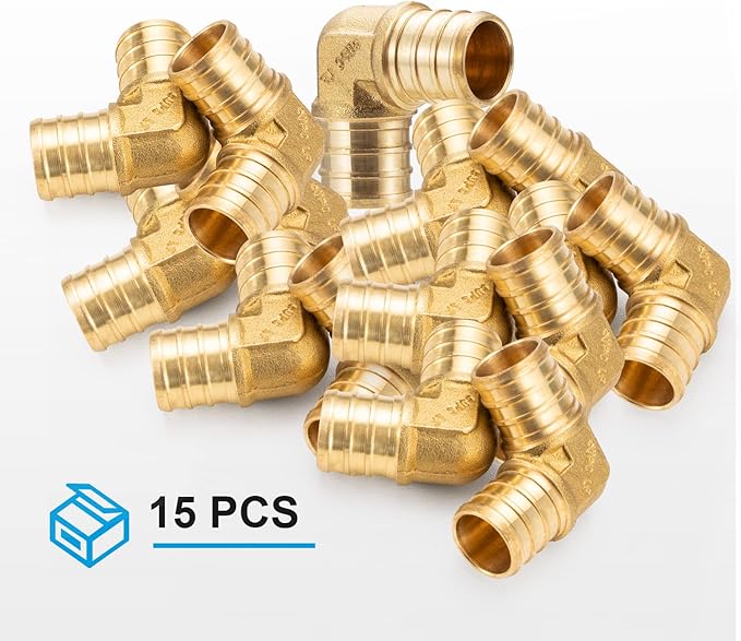 WMAXPFIT(15 Pack) 3/4 Inch PEX 90 Degree Elbow F1807, LF Brass crimp fitting for PEX-b pipe