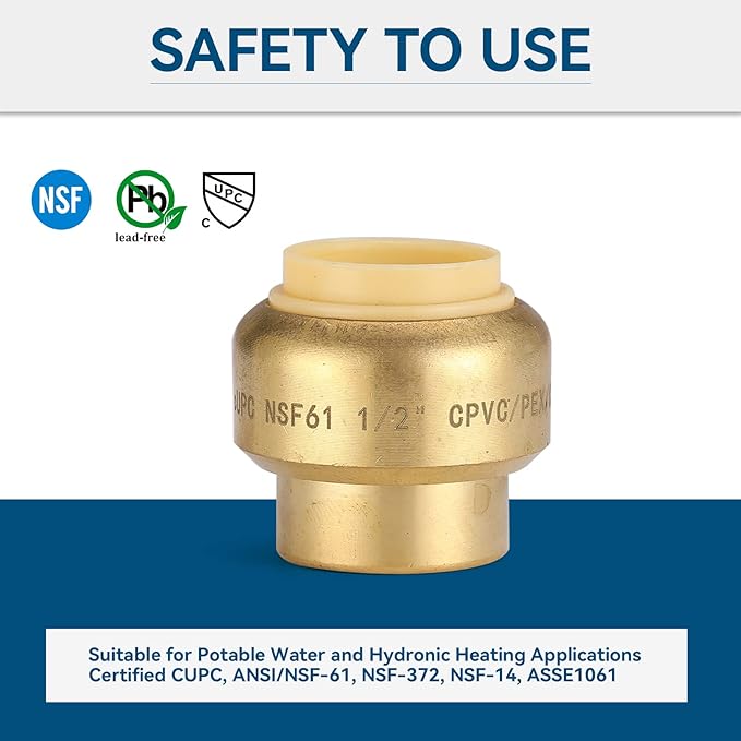 3/4 Inch Push End Cap,12 Pack PEX Brass Push-fit End Cap Plug with 1 Pack Discount Clip, Push-to-Connect Plumbing Fittings for Copper, PEX Pipe, CPVC