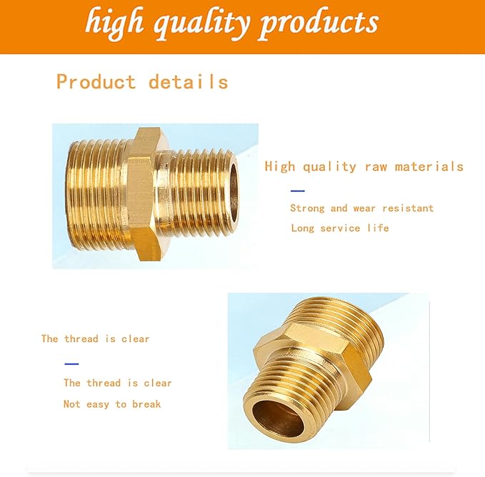 2Pcs 1/2" NPT x 1/4" NPT Solid Brass Fitting Pipe Fitting, 1/2 to 1/4 Hose Adapter Brass Hex Fitting, 1/2 to 1/4 Male to Male NPT Threaded Reducing Union Fitting