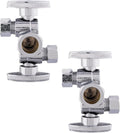 2-Pack Foskan Dual Compression 1/4 Turn Angle Stop Valve with 2 Shut Off Valve/Handles,1/2" NOM (5/8" OD) x 3/8" OD x 3/8" OD,Chrome Plated Brass