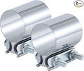 1.75 Inch Exhaust Clamp, 1 3/4 Inch Butt Joint Exhaust Pipe Muffler Band Clamp Sleeve Coupler Stainless Steel(2Pcs)